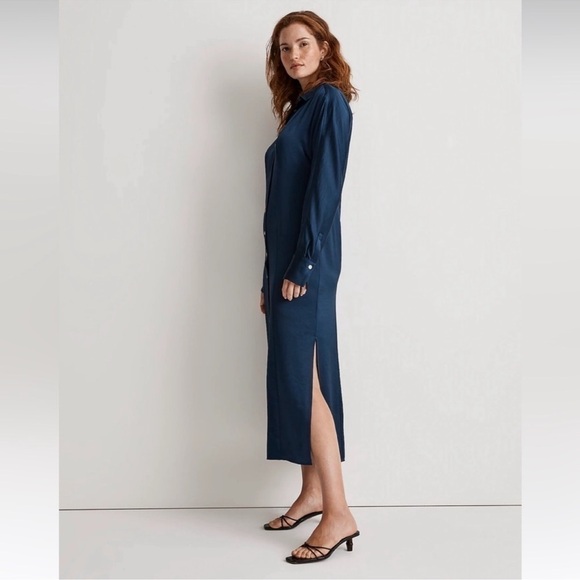 NWT Madewell Satin Button Front Midi Shirtdress Classic Indigo Blue Size 8 - Picture 8 of 15